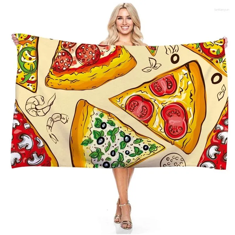 Towel 3D Delicious Food Pizza Burger Printed Bath Shower Rectangular Soft Microfiber Beach Mat Picnic Blanket