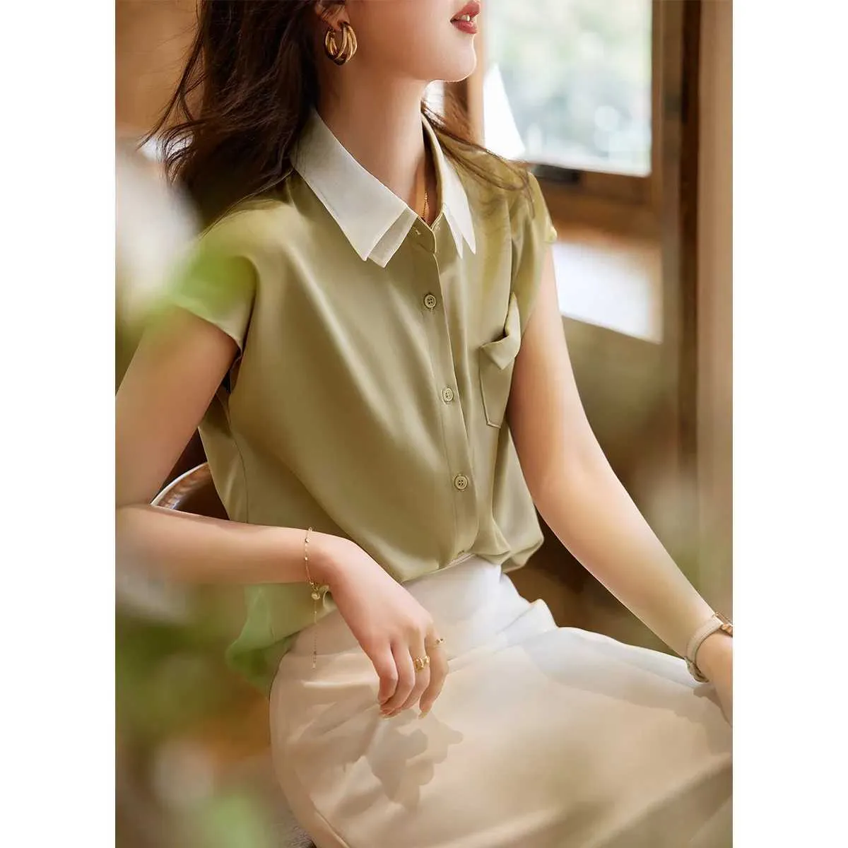 Professional Long Slve Sleeveless Blouse With Collar In White For Formal Occasions Large Size Work Clothes With OL Button Detail Y240510 From Fuwuzh 3.34 DHgate.Com