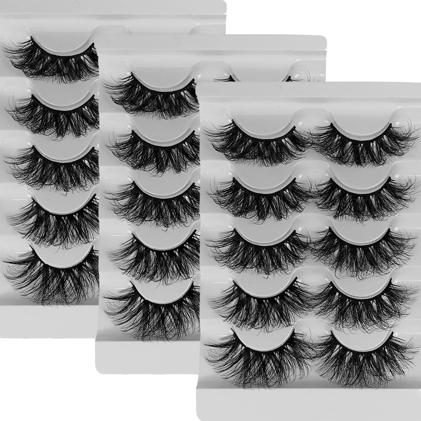 15 paies / 3pack Fluffy Faux Cons 8d Lash Eye Lash Natural Long Fake Coes Fils Dramatic Full Volume Messy Volume Faux Lashes