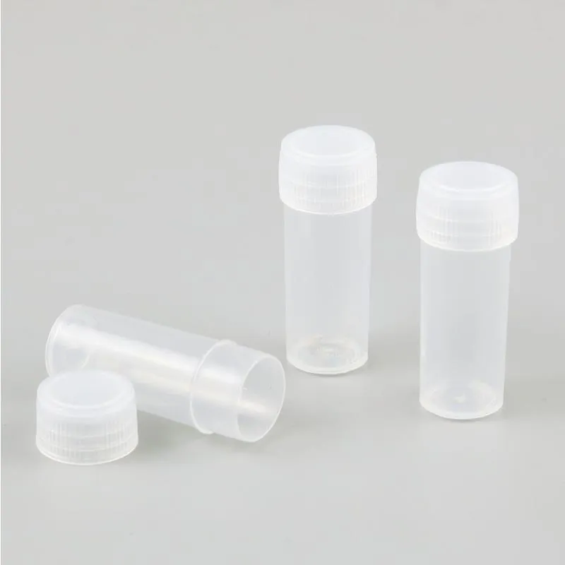 200 x 4g 4ml Plástico PE Tubos de teste com laboratório branco Laboratório dura Recipiente de amostra transparente Vises femininos garrafas cosméticas rtpvl