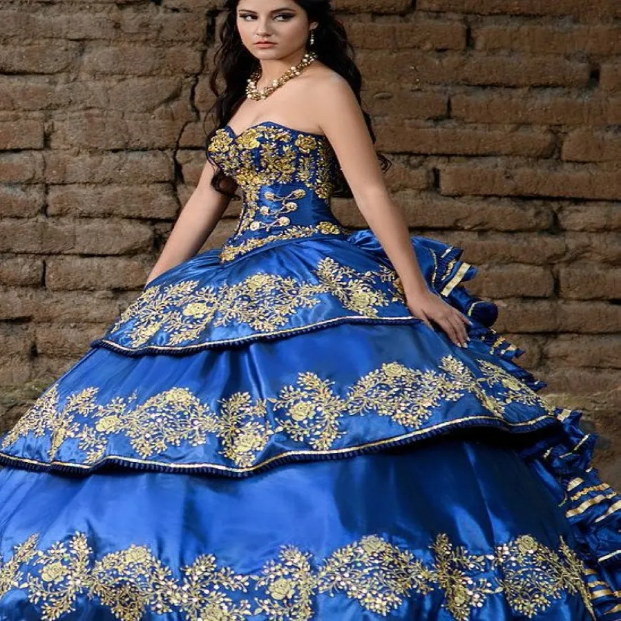 Sukienki Quinceanera Niebieska suknia balowa ukochana sukienka na bal maturę szarpową 16 sukienkę puffy tradycyjne quinceanera mexican 222e