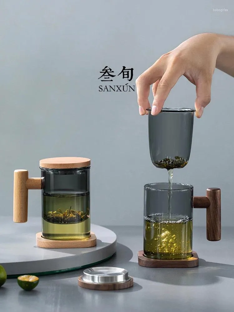 Tazze di piattini tazza da tè in vetro a tre tazze e acqua che separa un fiore d'ufficio di grande capacità per uomini donne