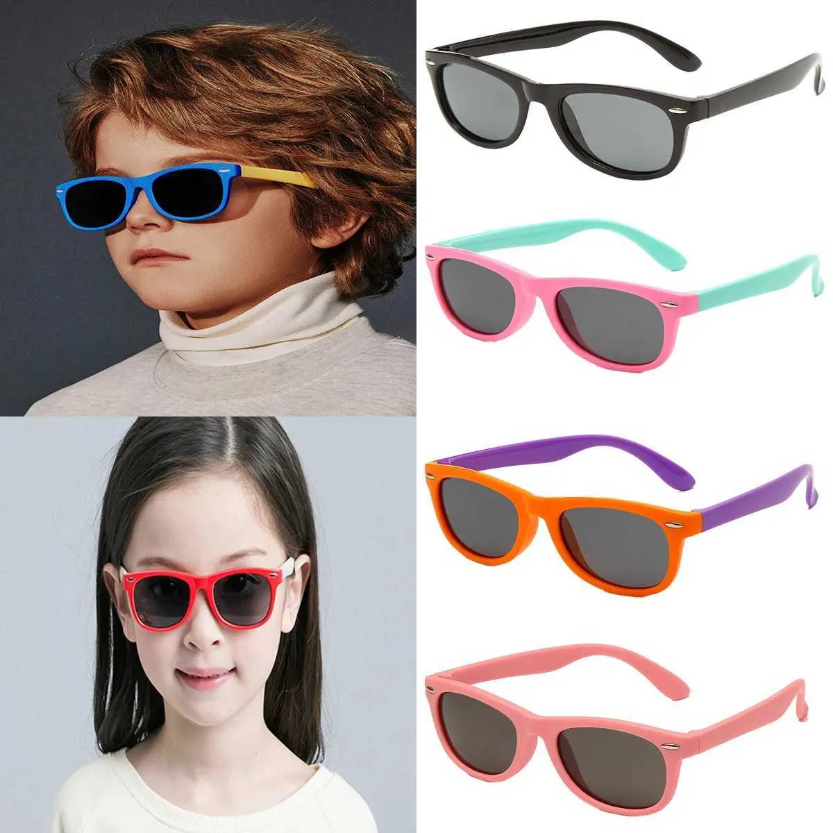 Lunettes de soleil mignons lunettes de soleil rétro silicone pour enfants filles et garçons de soleil doux pour enfants UV400 Anti Blue Light Sunglasses D240514