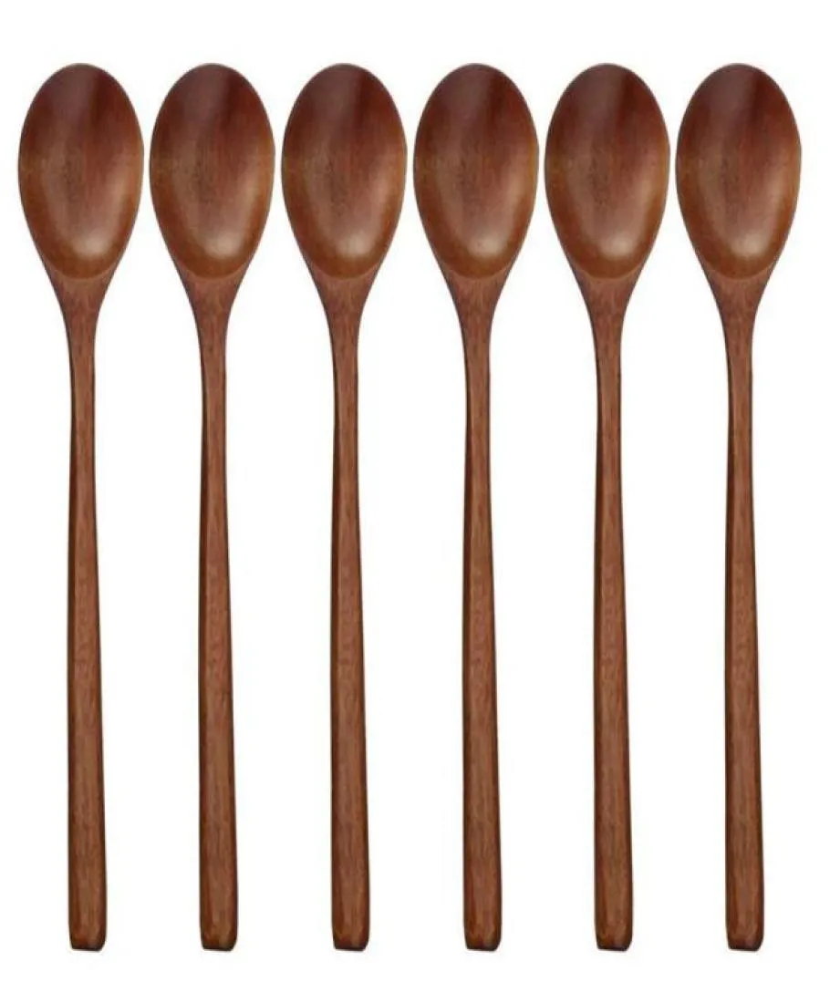 Wooden Spoons 6 Pieces Wood Soup Spoons for Eating Mixing Stirring Cooking Long Handle Spoon with Japanese Style Kitchen Utens2398722