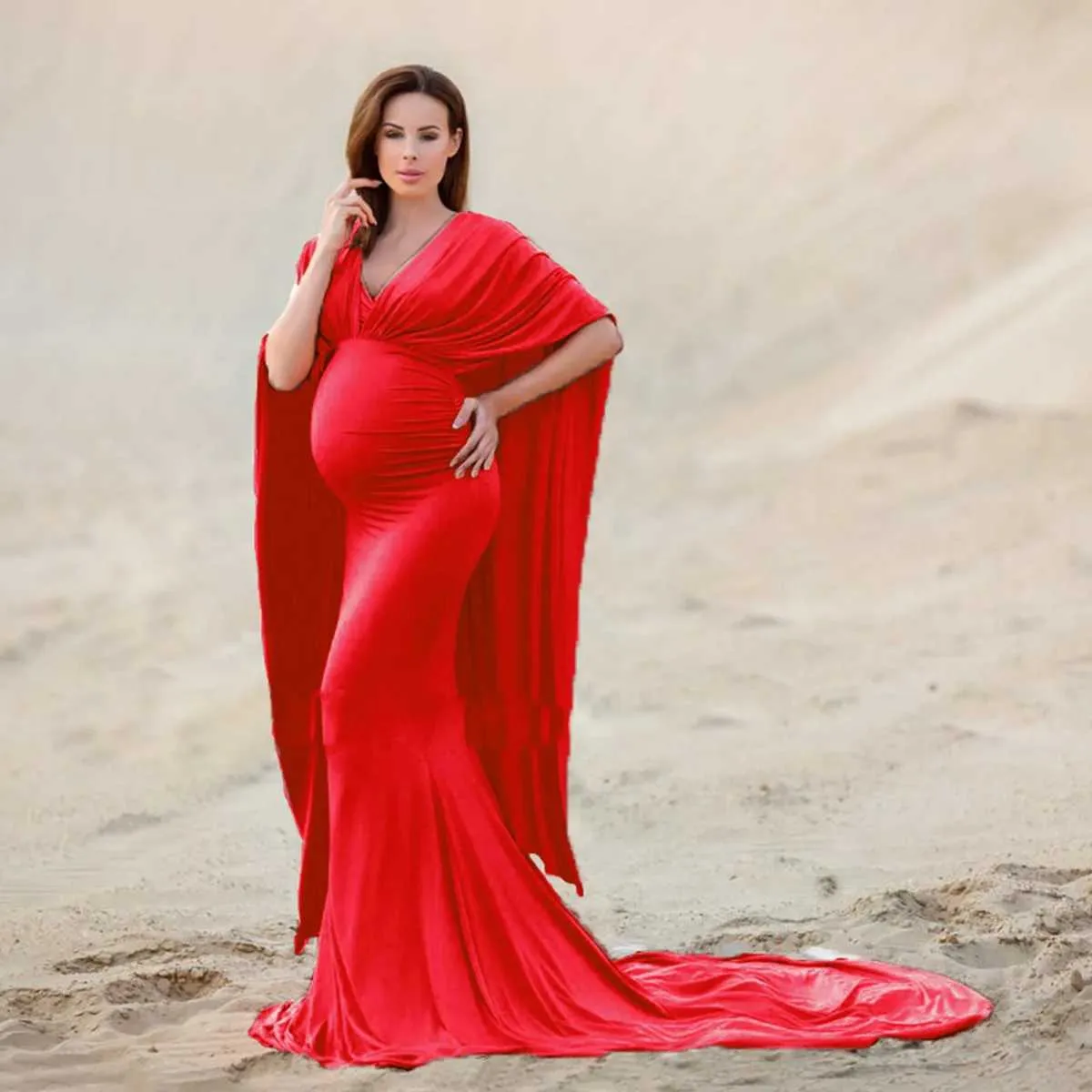 Robes de maternité couleur de beauté européenne coton mousseline enceinte femme enceinte jupe de photographie de queue à volants