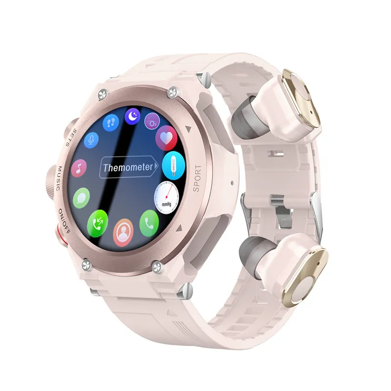 Écouteurs Bluetooth Smart Watch 2-en-1 Température et Surveillance de l'oxygène Blood Musique Watch Sports Imperproofr Men's New Model