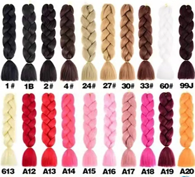 24 pouces Single Color Ombre Color multicolore Green Rose Synthétique Extension de cheveux Twist Jumbo Traidage Kanekalon Bulks Dreadlock Dhl