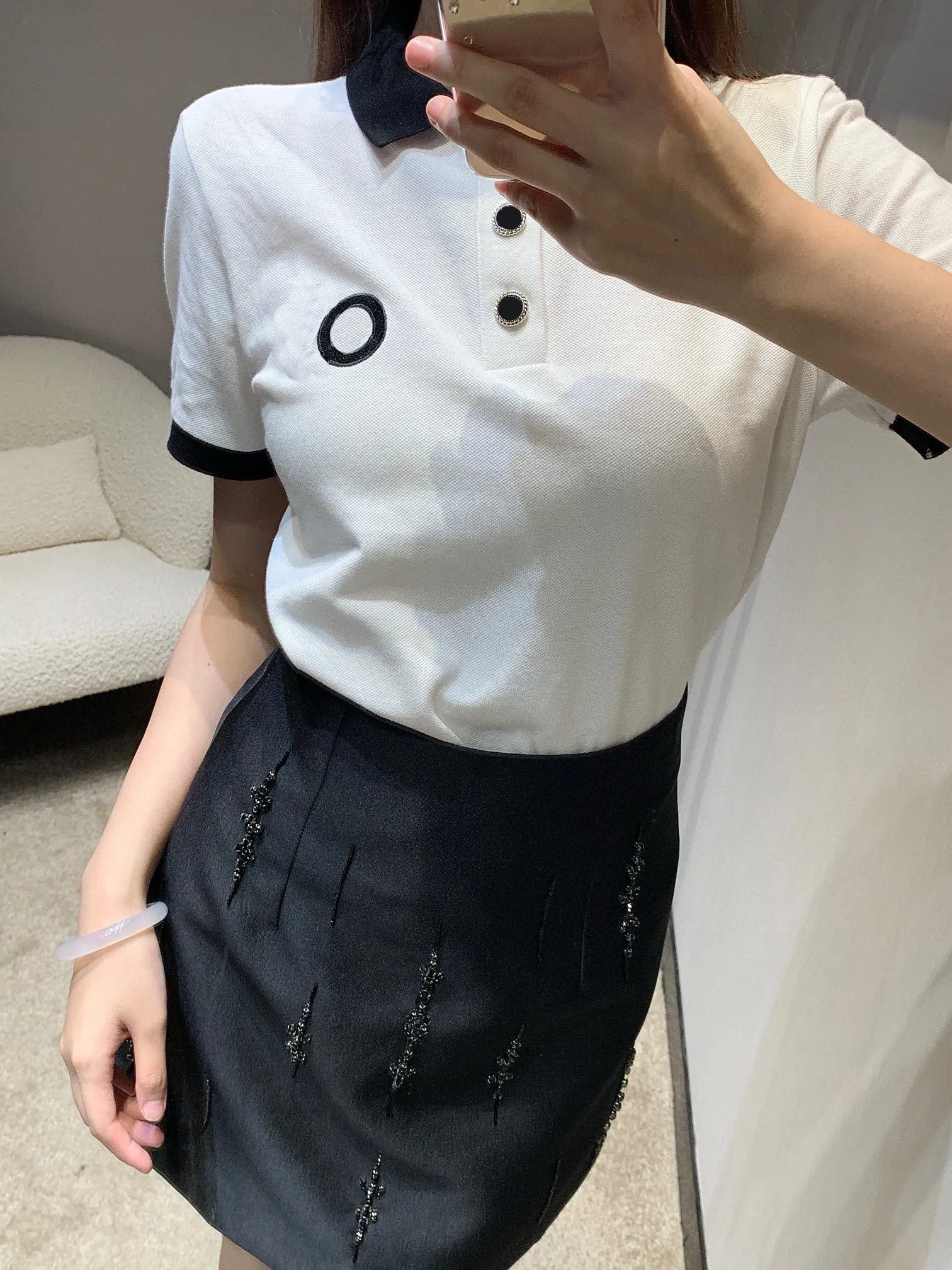 New 2024 Fashion Turn Down Collar Elegant Soild Embroidery Shirts For Women Casual Short Sleeve Button up Tops
