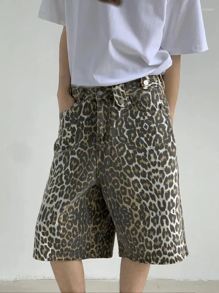 Женские джинсы леопардовые печати широкие шорты для ног 2024 Летняя мешкора