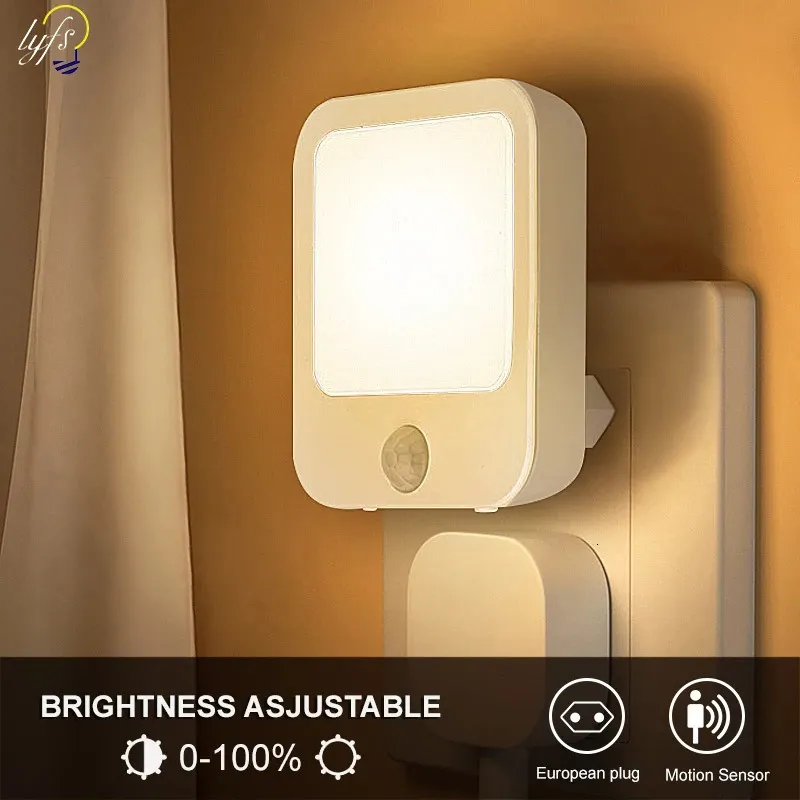 Nachtlichtbewegungssensor mit LED Light EU Stecker Lampen Kindernachtlicht Wireless Nachtlampe für Nachttisch Schlafzimmer 240507