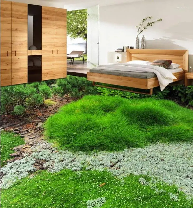 Bakgrunder 3D badrum tapet hem dekoration grön gräs vegetation stereoskopiskt sovrum golv pvc