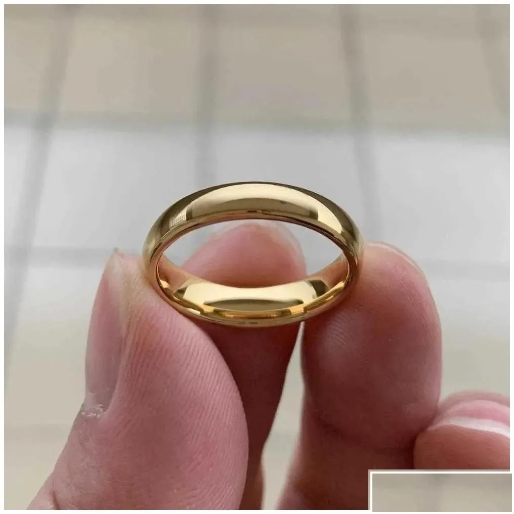 Band Rings Band Rings Classic Gold Color Wedding Ring Tungsten Carbide Women Men Engagement Gift Jewelry Dome Polished Engraving 21071 Dh3Hi