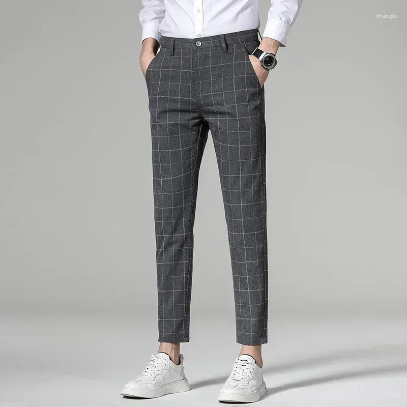 Pantaloni maschili primaverili e estivi lavoro allungamento anlkle lunghezza uomo in cotone sottile grigio grigio chiaro maschio marchio pantalone 38 38