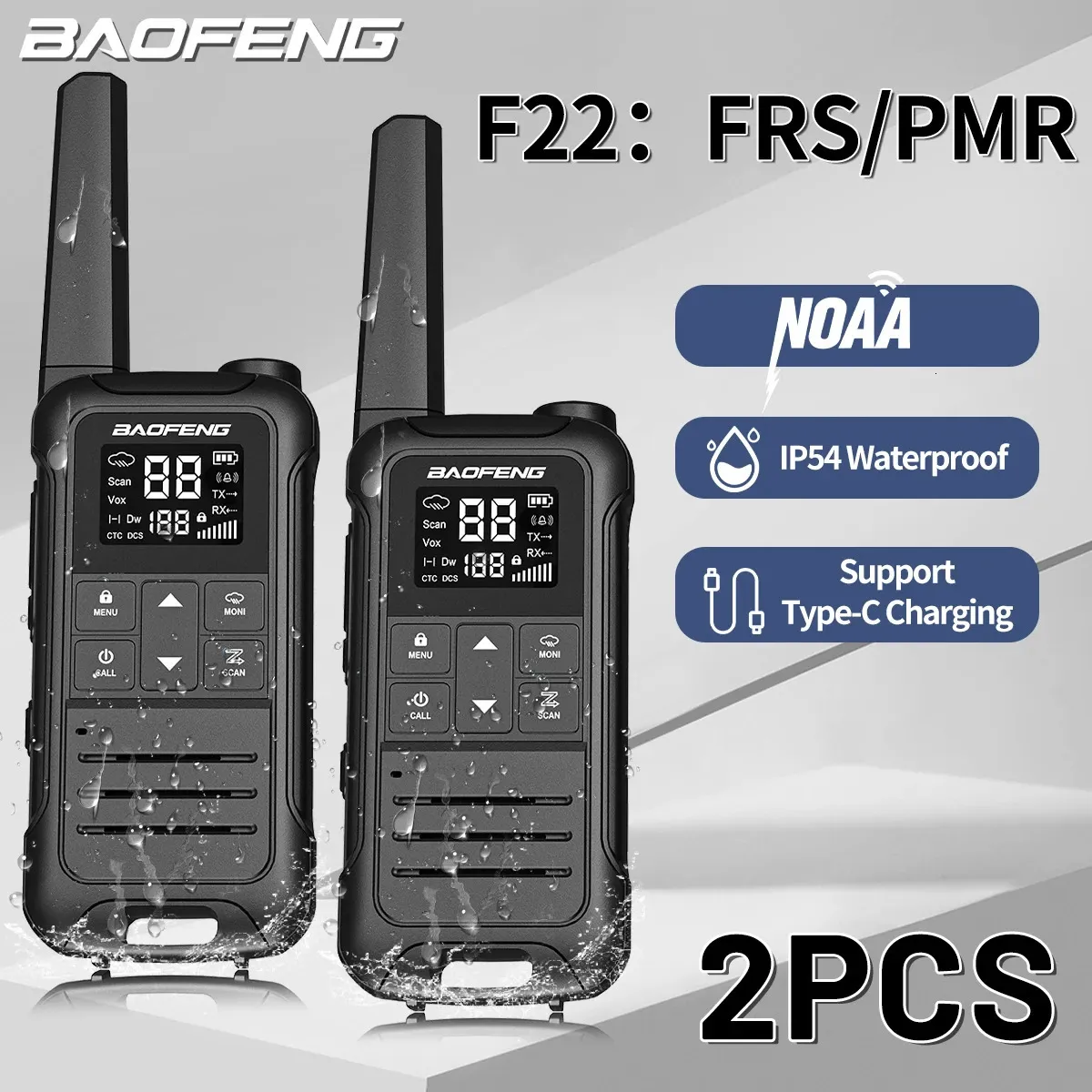 2PCS Baofeng F22 PMR FRS Mini Walkie Talkie Waterproof TypeC Licencefree NOAA Portable Two Way Ham Radio for Hunting 240510