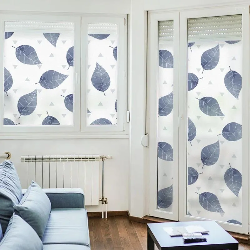 Fensteraufkleber gefrostete Glasfilm Blaublattmuster PVC statische Kleber Aufkleber Wohnzimmer Schlafzimmer Dekoration