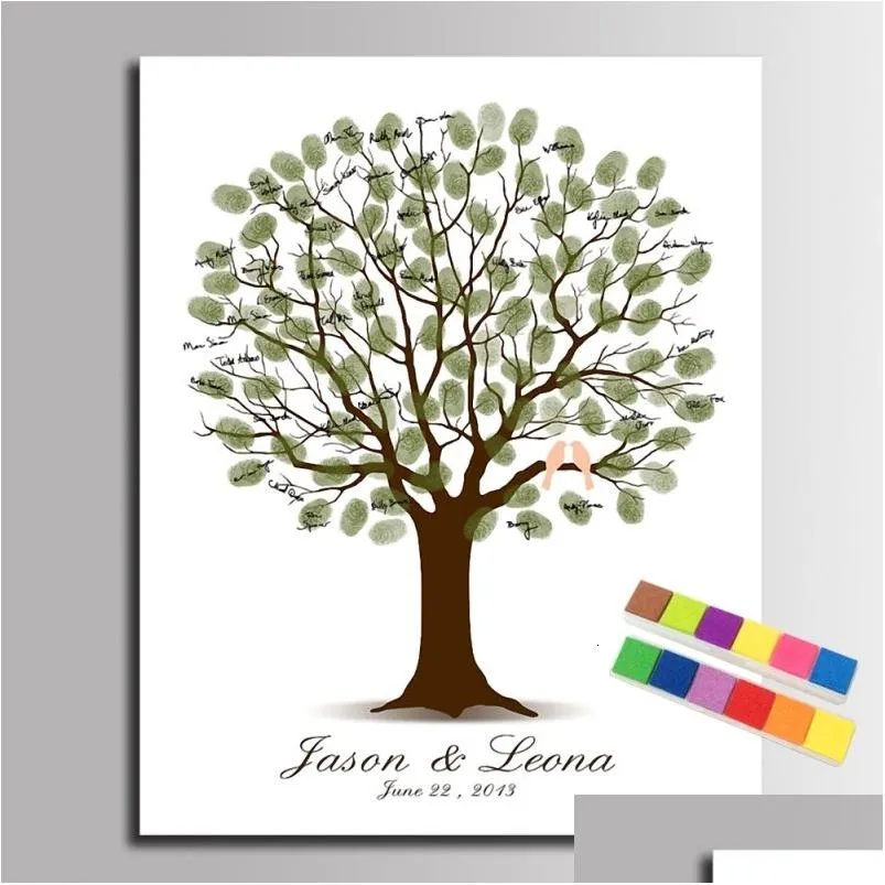 Other Event Party Supplies Wedding Fingerprint Tree Painting Loved Birds Guest Book Gift Souvenir Canvas Drop Delivery Home Garden Dhymb