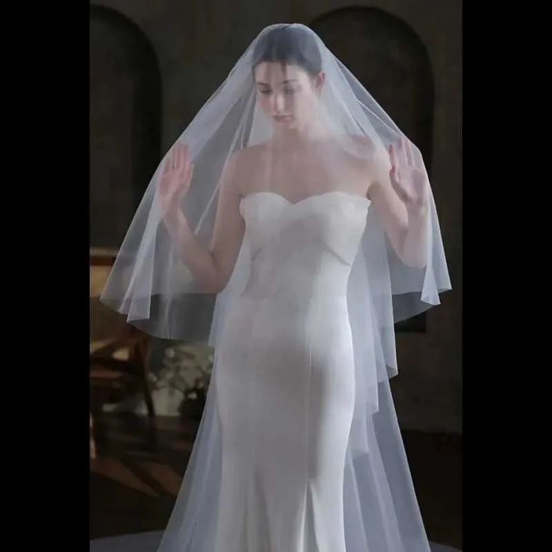 Hair Jewelry v25 Long Cathedral with Blusher 2 Tier Bridal Veil Cover Face Drop Style Accessories for Wedding Brides_voghion.com
