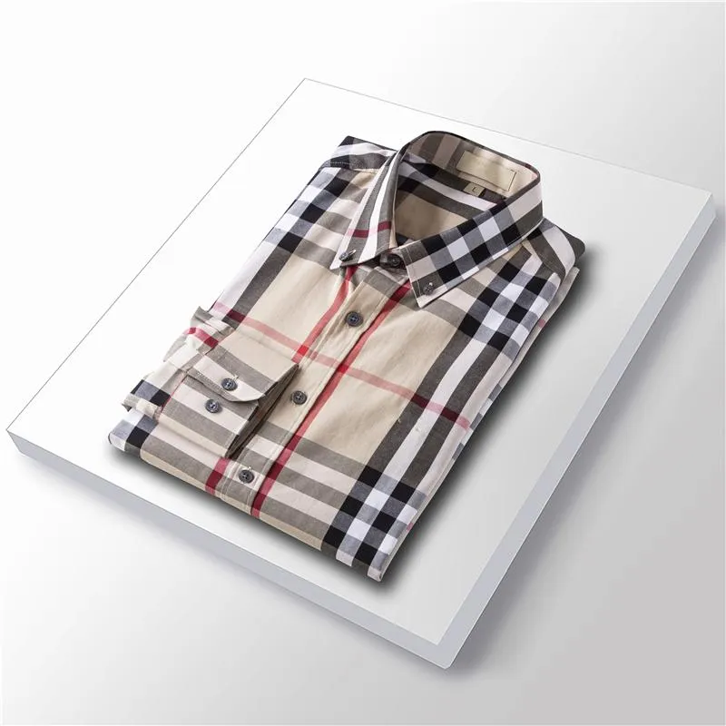 Burberry Men s Slim Fit Silk Dress Shirt Casual Long Sleeve Designer T Shirt Plaid Fashion Business Attire 17 Colors M 3XL