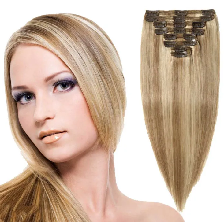 Golden 613 # Real Hair Wig Ladies American Long Right Hair Clip Hair Huit-Piece Set Real Hair Hair Wholesale Hair Products