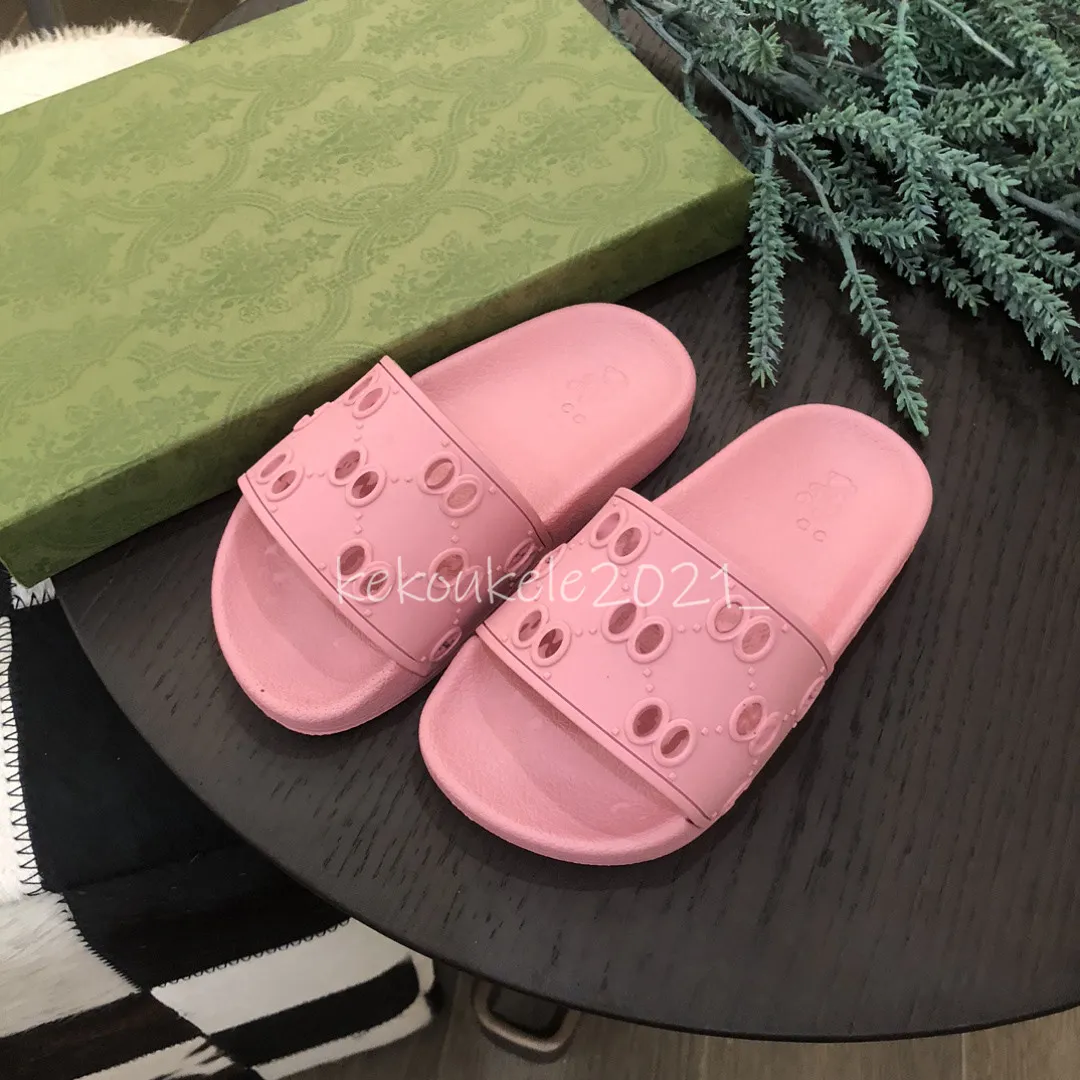 Barn tofflor ihåliga design sommar pojke strand inomhus platt flip flops läder barn flicka mode klassiska skor