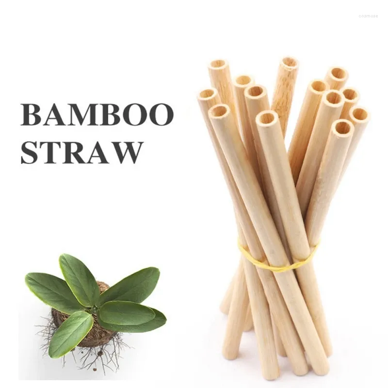 Kubki jednorazowe słomki 12pcs bambusowe picie z zestawem pędzla czyszczącego wielokrotnego użytku ekologicznego imprezyjnego baru kuchennego