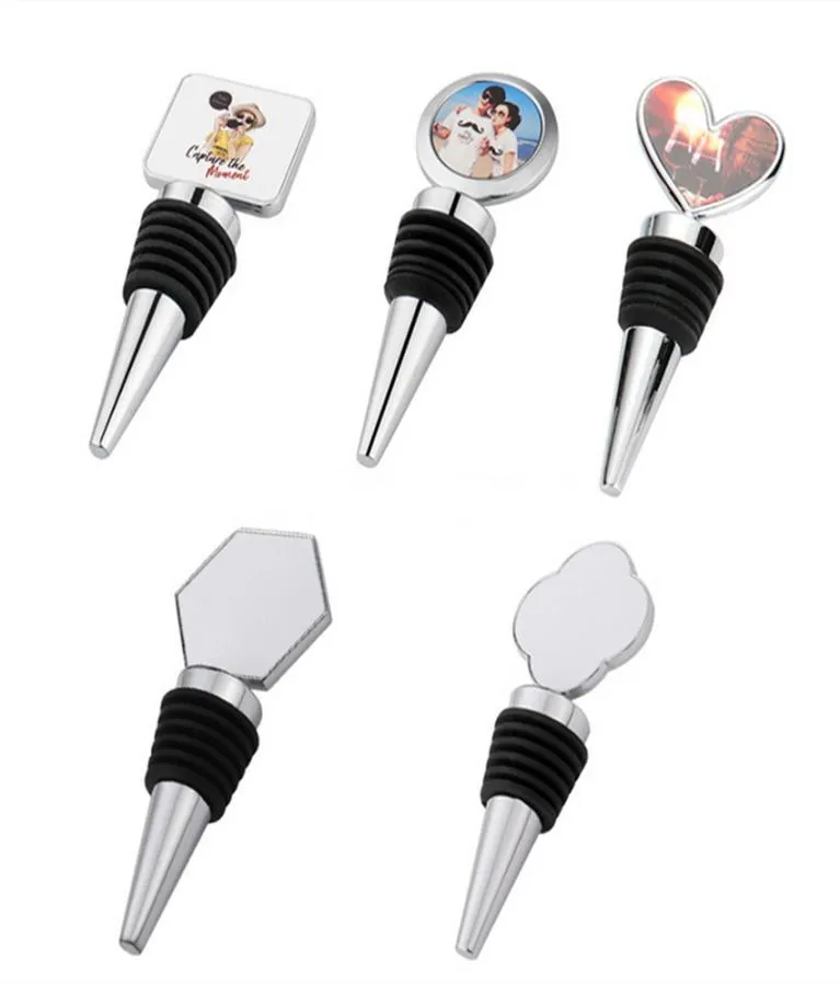 Sublimation Bouteille de vin Stoppers Bar DIY Blanc Blank Plug Mupile Mupile Coeur Coucle Round Fleur carrée Hexagon Creative Gift Zinc ALLO8121769