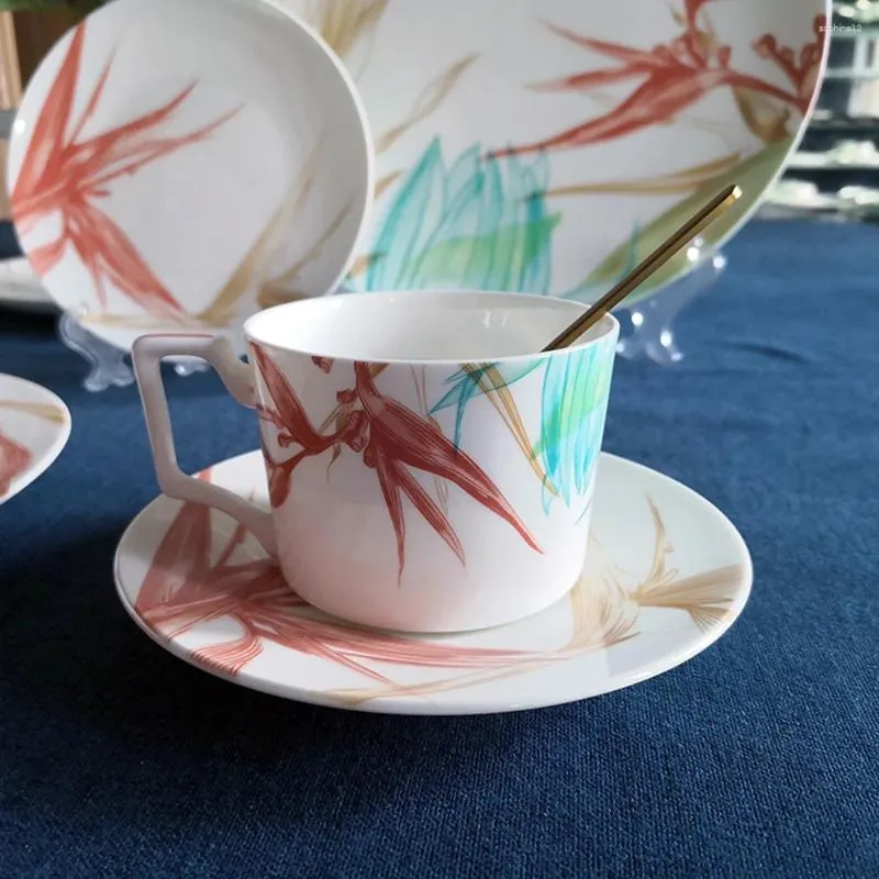 Mugs Pattern Coffee Cup Plate Bone China Afternoon Tea Set Black Ceramic Manufacturer Straight Hair