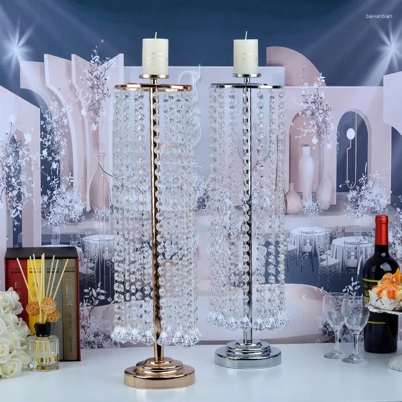 Świece błyszczące złote srebrne srebrne stoliki ślubne stół środkowe kryształowy uchwyt na świeca filar kwiecisty stojak na tło bukiet wystrój