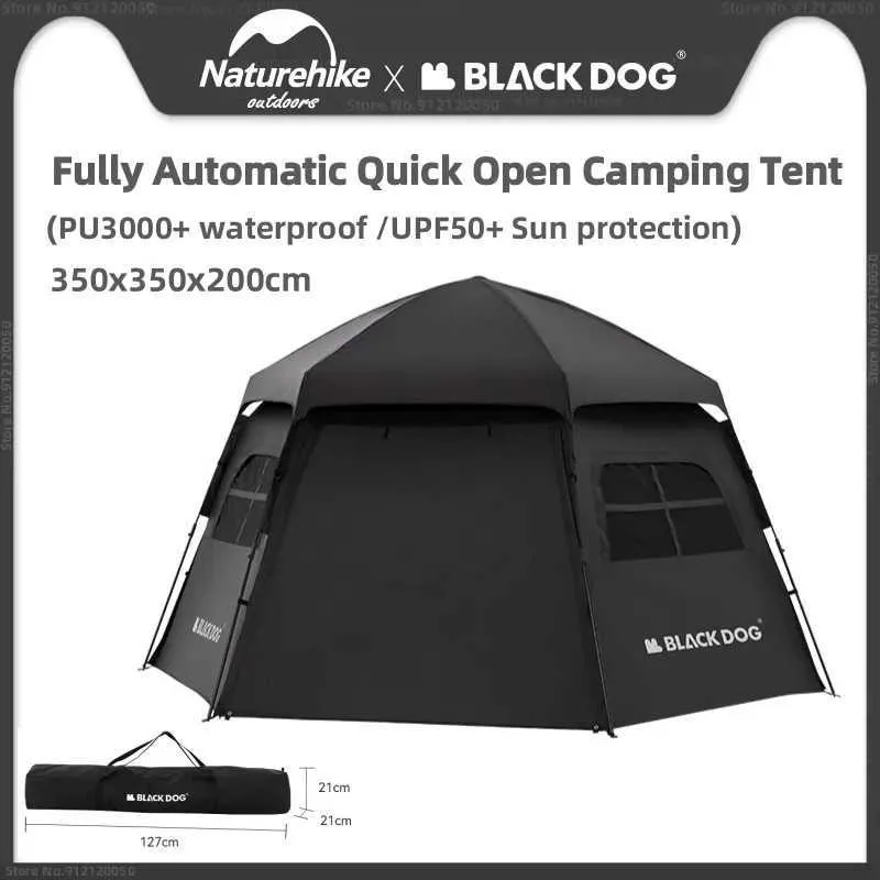 Tenten en schuilplaatsen NatureHide Blackdog zeshoek Automatische snel openen Campingt Outdoor Portable zonnebrandcrème 150D Travel Rainproof TentQ240511