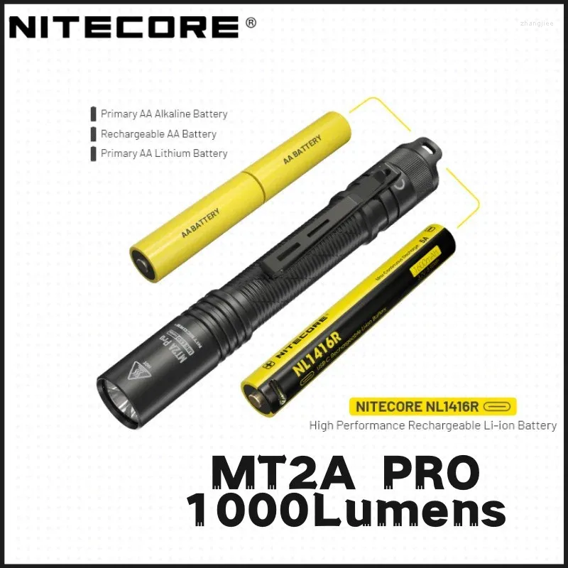 Lampes de poche torches Nitecore MT2A Pro 1000lumens USB-C rechargeable UHI 20 LED inclut la batterie