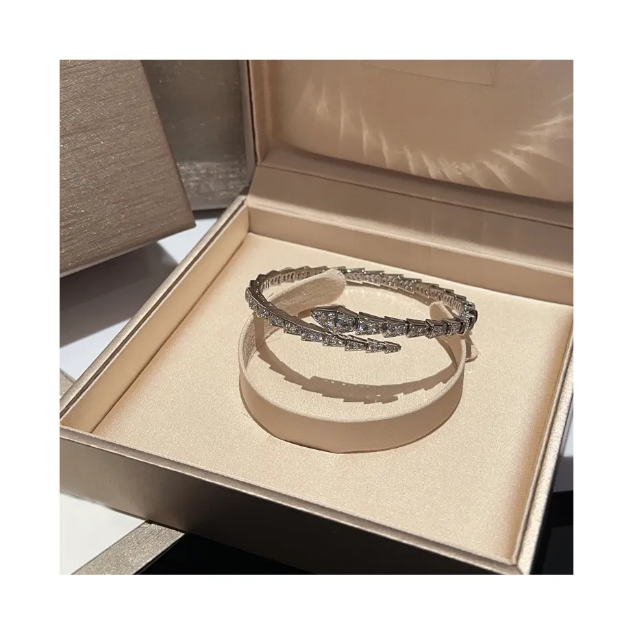 Designer Snake Bracelets en diamant complet Designer de haute qualité en acier inoxydable Silver Snake Bangle Gold Rose Femmes Open Style Bijoux Bijoux B027