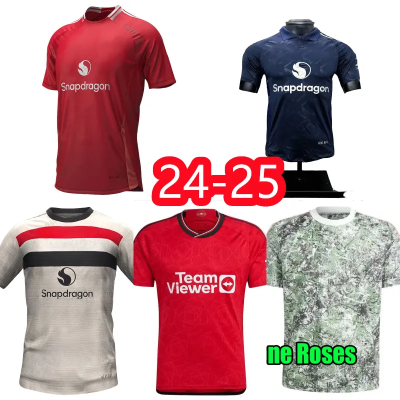 23 24 25 Rashford Home Away Soccer Maglie 2024 2025 Kit di camicia da calcio set rosere di pietra Garnacho Hojlund B. Fernandes Martinez Dalot Casemiro Shaw Maineo Kids Third