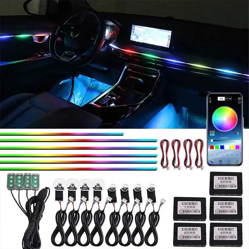Lumières décoratives Colorful LED néon acrylique voiture intérieure lumières ambiantes kits accessoires application Contrôle des lampes décoratives romantiques 18 en 1 T240509