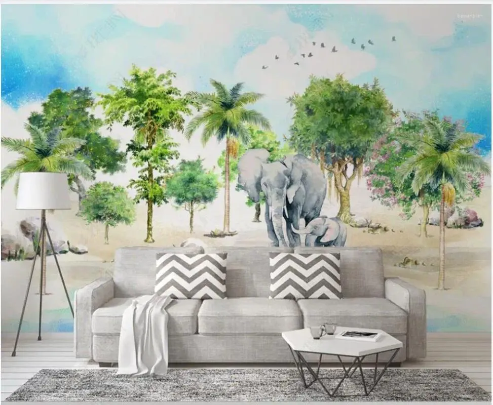 Wallpapers 3d po wallpaper on the muur aangepaste muurschildering tropisch bos kokosnoot palmolie olifant landschap voor muren in broodjes