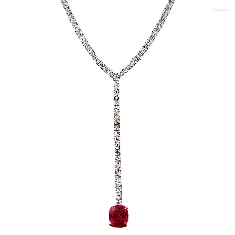 Pendants SpringLady Vintage 925 Sterling Silver 8 MM Ruby High Carbon Diamond Gems Tennis Chain Necklace Pendant Jewelry For Women