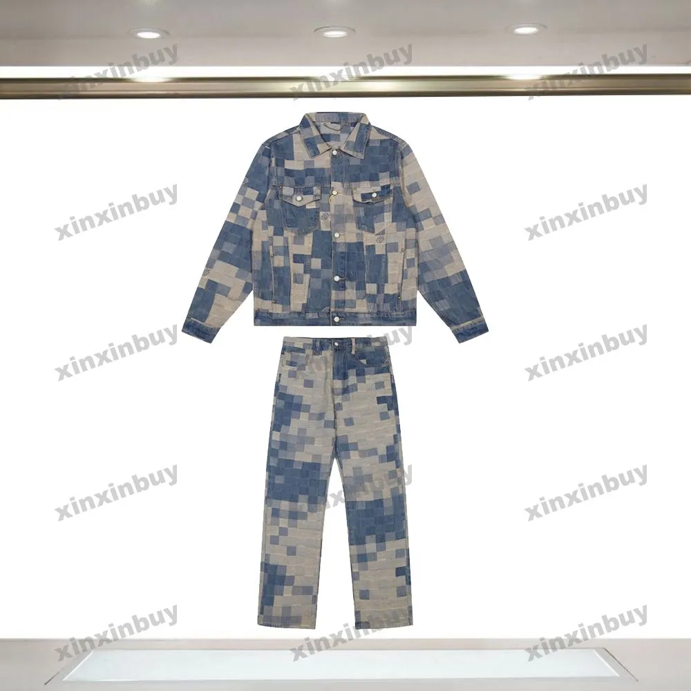 Xinxinbuy Men Designer Coat Coat Coat Coat Mosaic Chessboard Grid Lettera Jacquard Tessuto Set di jeans Set 1854 Pannello Donne a maniche lunghe S-2xl