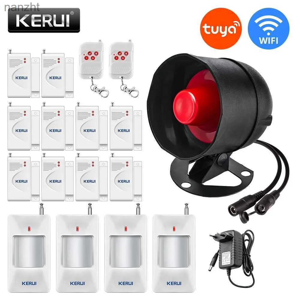 Alarm Systems Kerui Tuya Intelligent WiFi Wireless Security Alarm System Alarm Home Burglar Motion Detector Door Sensor Tuya Application Remote Control WX