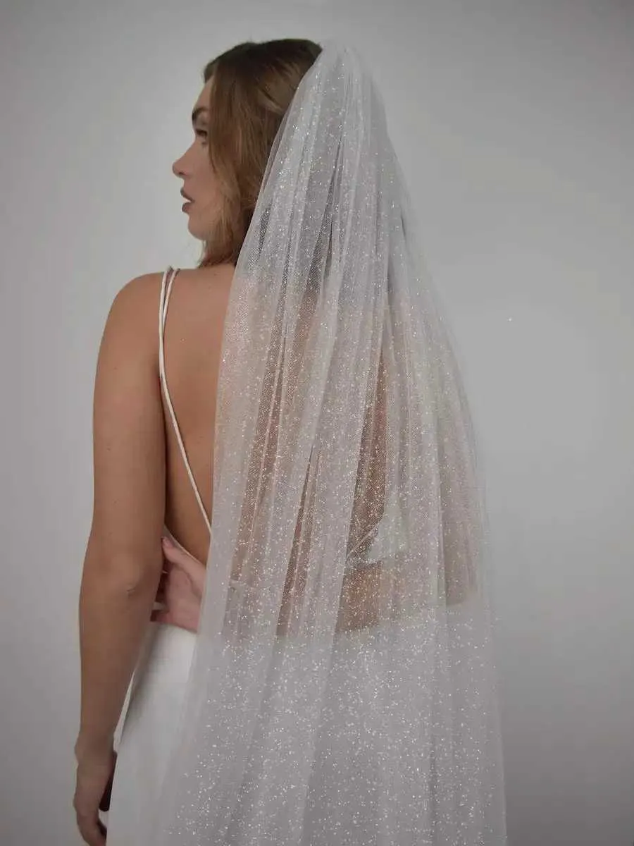 Schmuck 2 m lang Glitzer Hochzeitsschleier funkelnd einstufig mit Kamm Brautschleier Frauen Kopfbedeckung Braut Haarschmuck_voghion.com