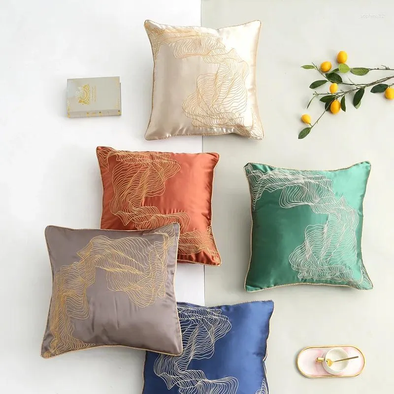 Oreiller de style chinois broderie motif géométrique Cover Silk Green Taile tai-oreiller décoration pour le salon canapé-lit