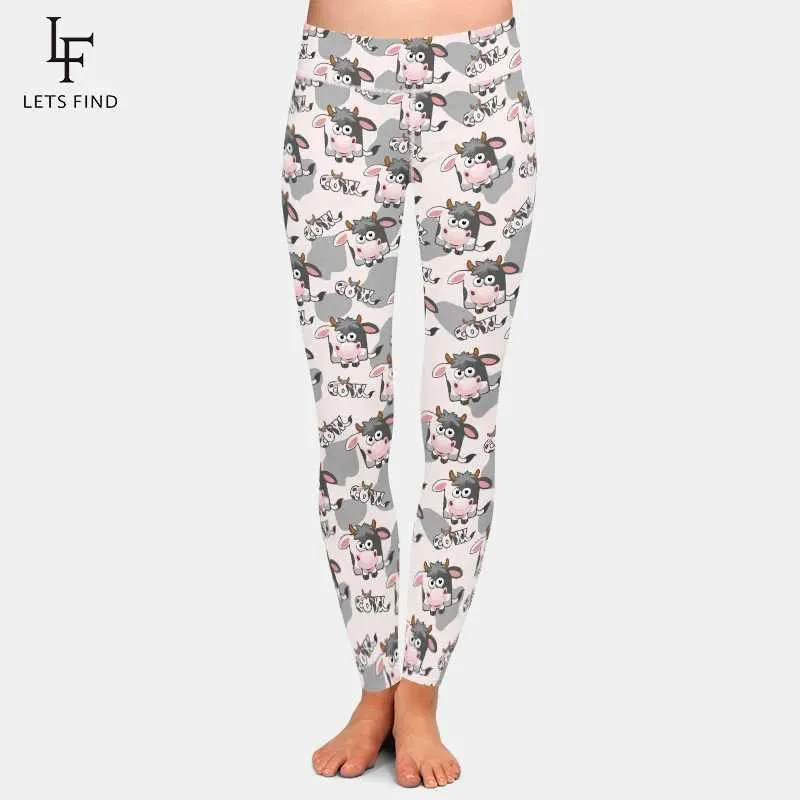 Active Pants LETSFIND 2020 New Womens Legs Fashion 3D Cute Cartoon Cattle Print High Waist Soft Fitness Elastic LegsL2405