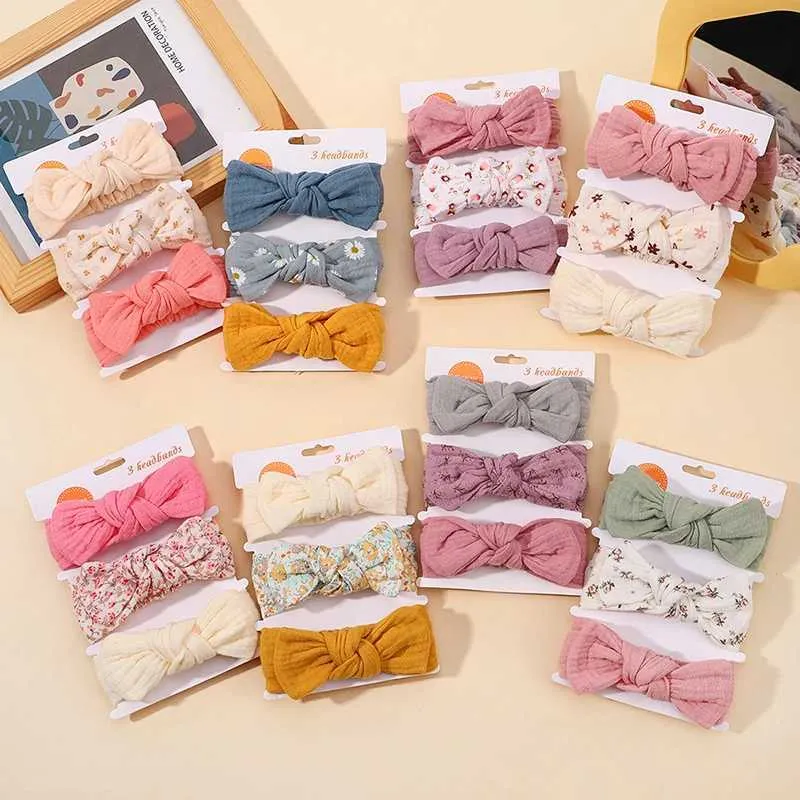 Accessoires de cheveux 3pcs / ensemble Baby Girl Bandband Couleur de couleur Colon Coton Lapin Rabbit Ear Elastic Hair Bands For Baby Bow Turban Kids Hair Accessoires