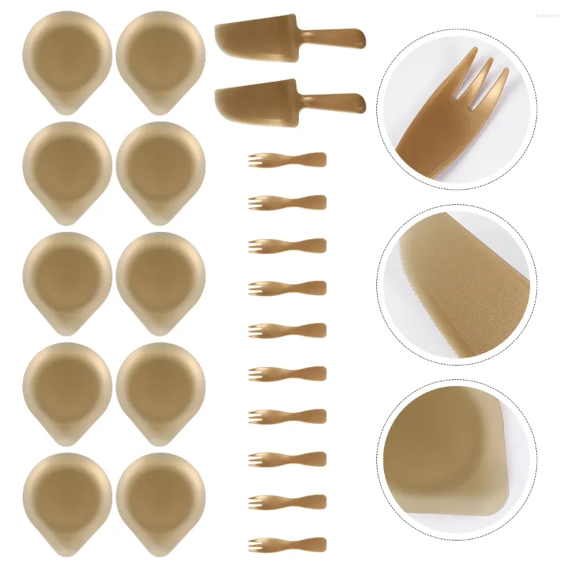 Einweg -Geschirr 22pcs Party Tischgeschirr Set Fancy Dessert Teller Paper Forks Kuchen für Geburtstagsdusche Hochzeit Weihnachtsjahr Golden