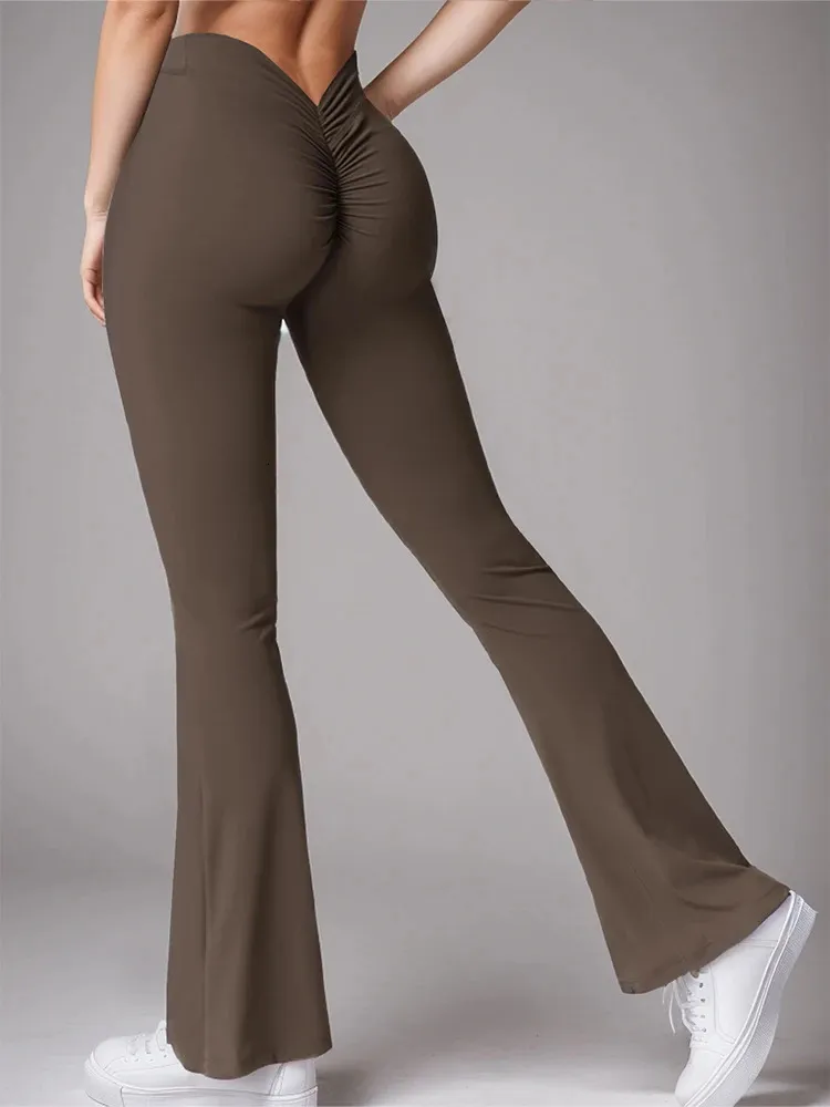 Spring And Summer Womens Flare Cross Style Soft High Waist Trousers Sports Leisure Yoga Milk Silk Material 240513