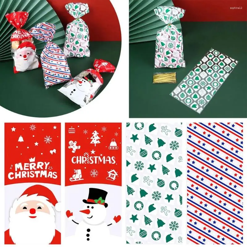 Geschenkverpackung 50pcs Transparente Party bevorzugt Weihnachtsmann -Kekse Aufbewahrungstasche Cellophan Backverpackung Weihnachtsbaumbeutel