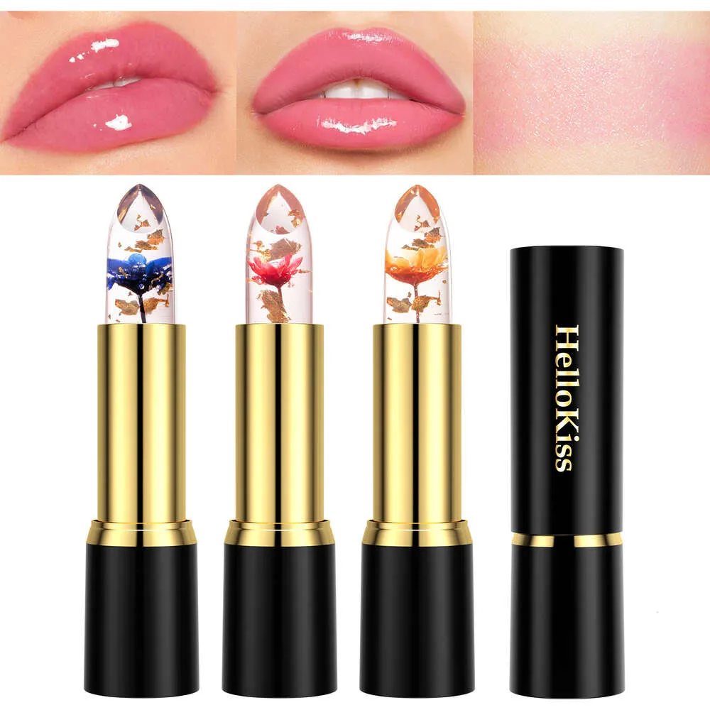 HELLOKISS Jelly Flower Lipstick Hydrating and Hydrating Make Up Coloring Gold Foil chauffant le rouge à lèvres