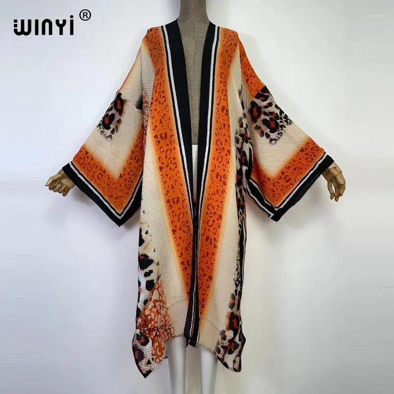 Letnia druk plisowana plaża noszenie kostiumy pływackie eleganckie afrykańskie kobiety kardigan seksowne bohemian długie rękawy kimono