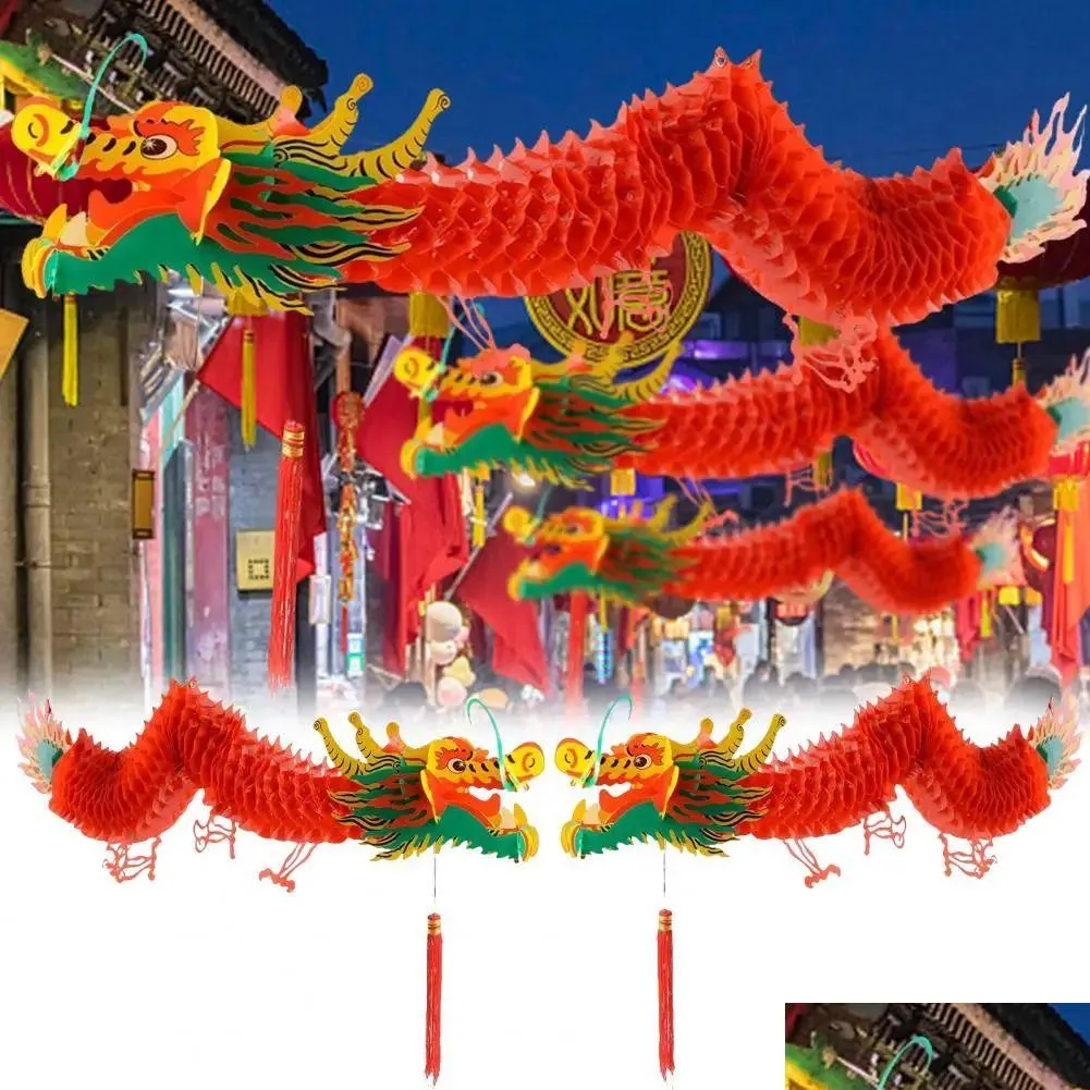 Other Event Party Supplies 1.5M/1.0M Spring Festival Dragon Lantern Chinese Year Hanging Paper Lamp Ornaments Shop Mall Yard Decor Dhlnb