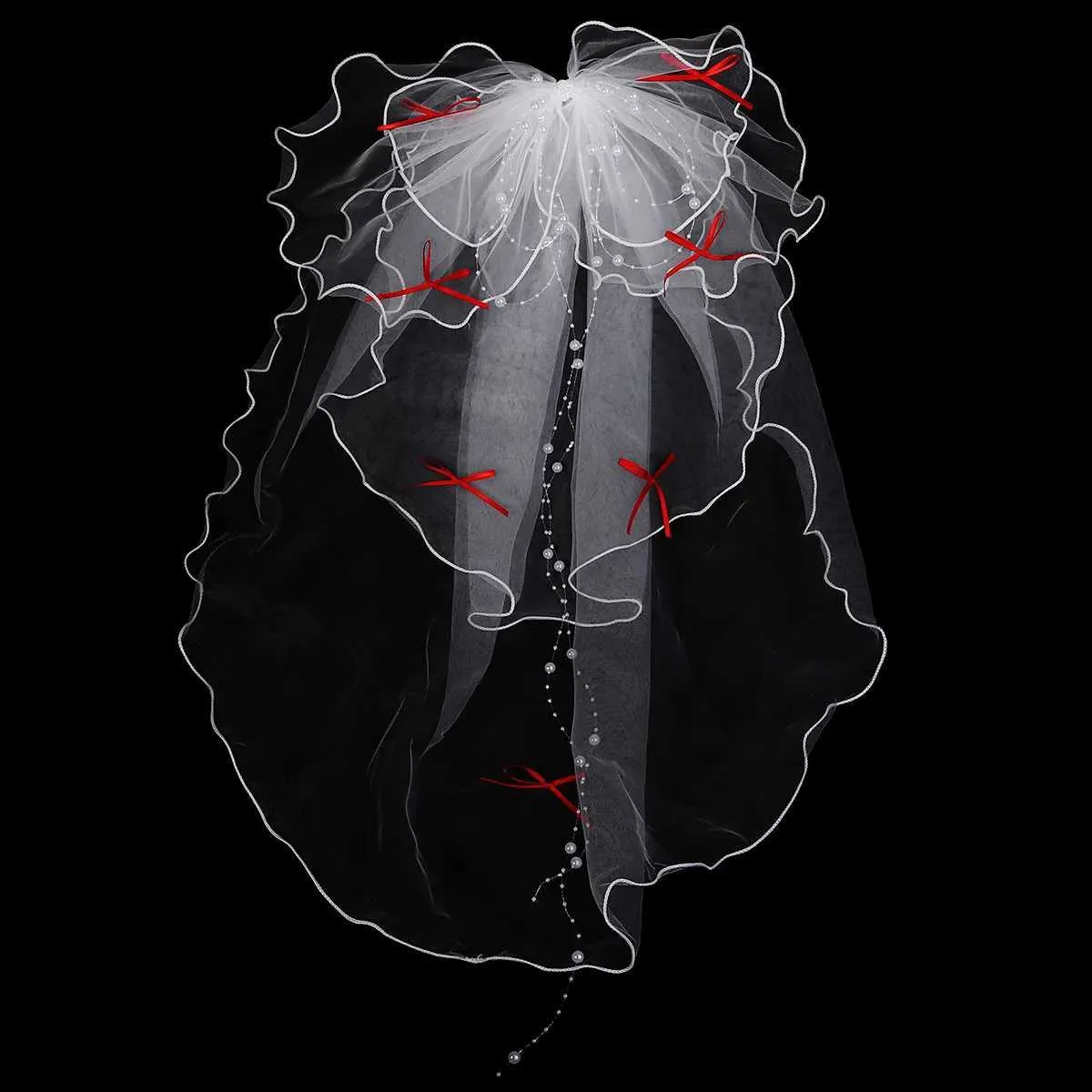 Haarschmuck Doppellagiger Mesh-Tüll Einfarbige Frauen Kurzer Hochzeitsschleier mit Clip-Bandkante Mitte Kaskadenbraut_voghion.com