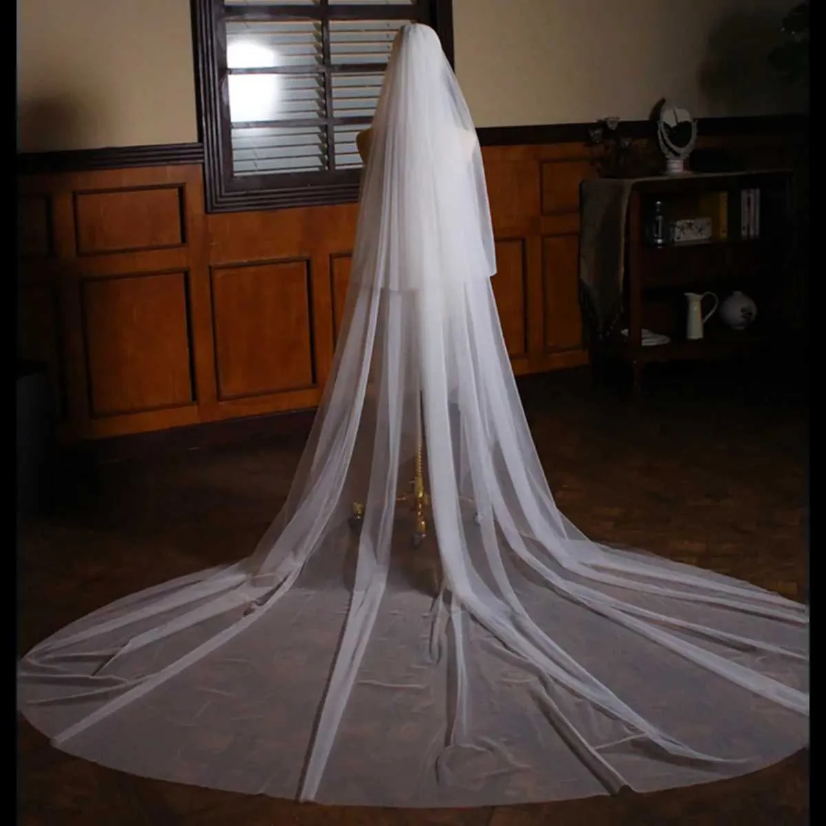Hair Jewelry v25 Long Cathedral with Blusher 2 Tier Bridal Veil Cover Face Drop Style Accessories for Wedding Brides_voghion.com