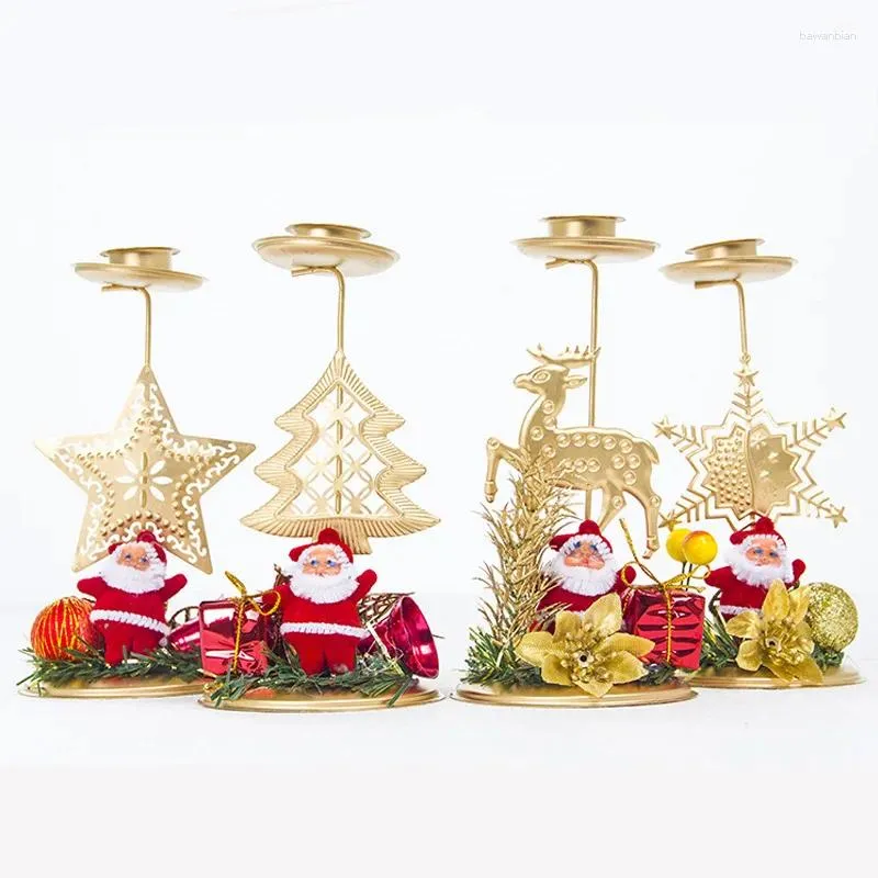 Candle Holders Santa Claus Snowflake Star Candlestick Desktop Iron Holder For Home Table Ornaments Christmas Year Party Decoration